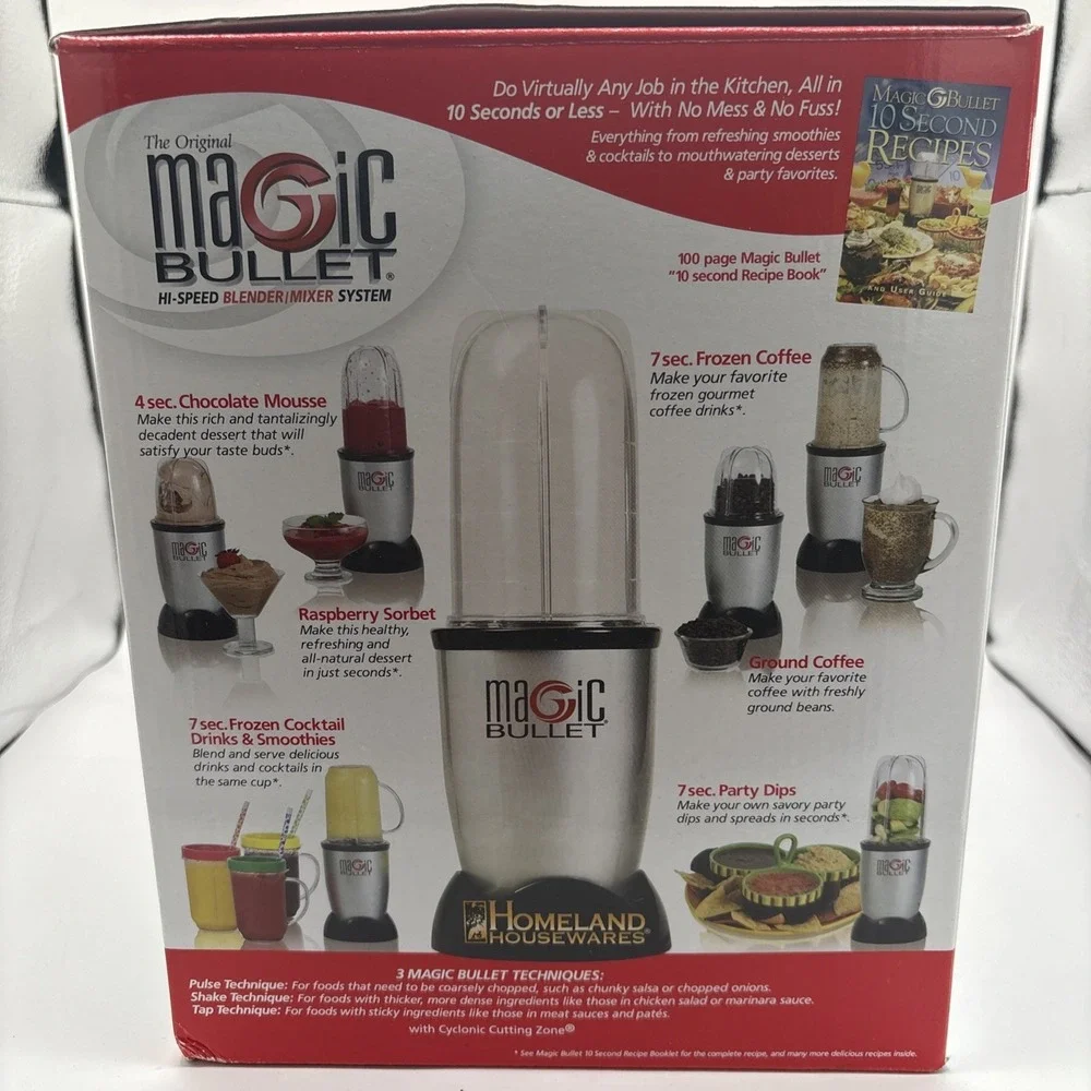 Magic Bullet MB1001 W/ 6 Cups Blender  2 Blades 3 Lids Masher Gaskets & Base